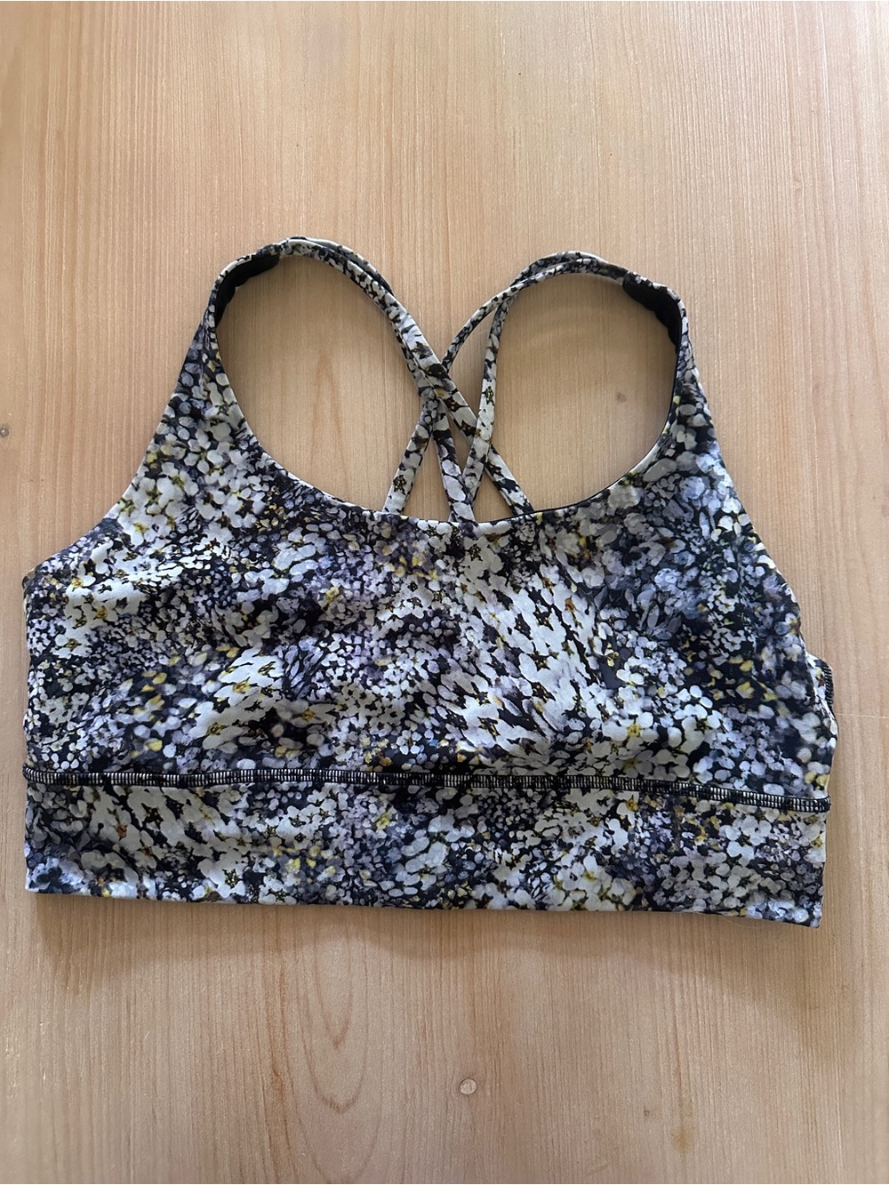 lululemon Floral energy longline sz 10 Sports Bra - Black, purple,White & Yellow